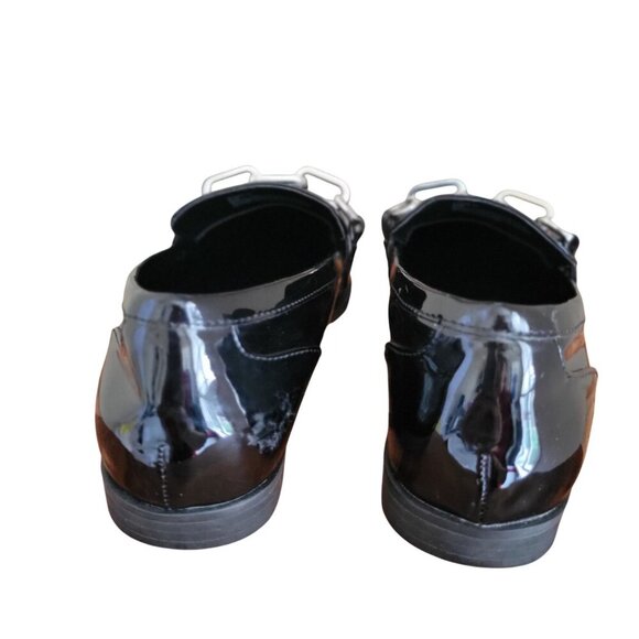 Nordstrom Rack Loafer Women Black Glossy Flat Moc Rack Jane Chain-Link Shoe 6.5M - Picture 6 of 9